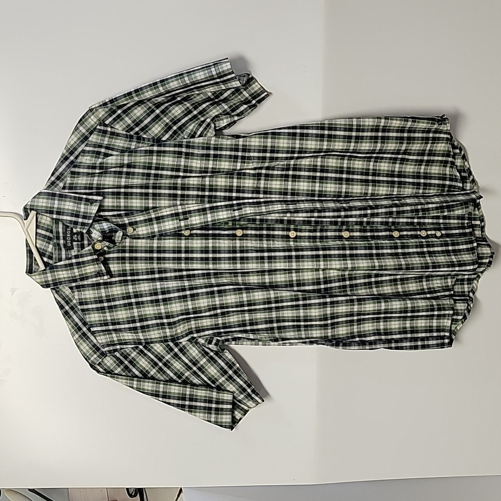 Boys George Small/CH Short Sleeve Button Down Green/Black/White Shirt